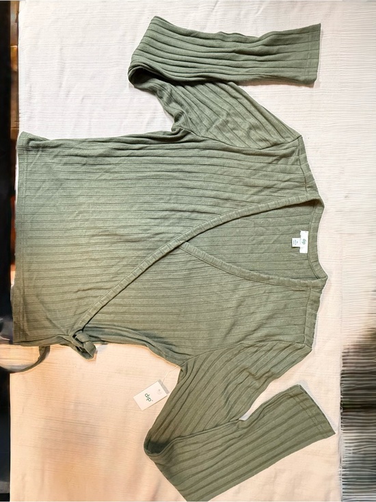 dip Tops - dip Olive Green Wrap Style Ribbed Women's Top